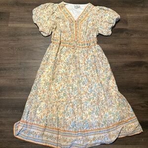 NWOT LEA 100% COTTON PUFF SLEEVE MIDI DRESS